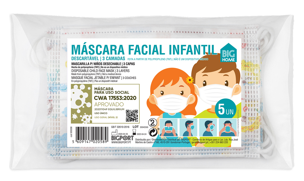Máscara Infantil Descartável pack 5 unidades