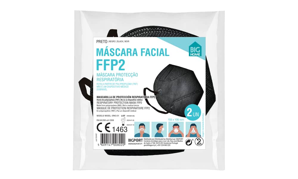 Máscara FFP2 Preto pack 2 unidades