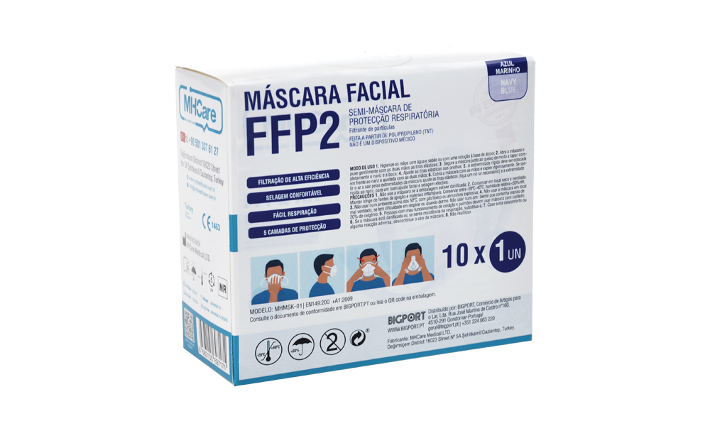 Máscara Facial FFP2 Azul Marinho 10un